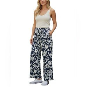 NWT Nordstrom Rack Navy & White Floral Pants Beach Flowy Breezy Size XS Wide Leg